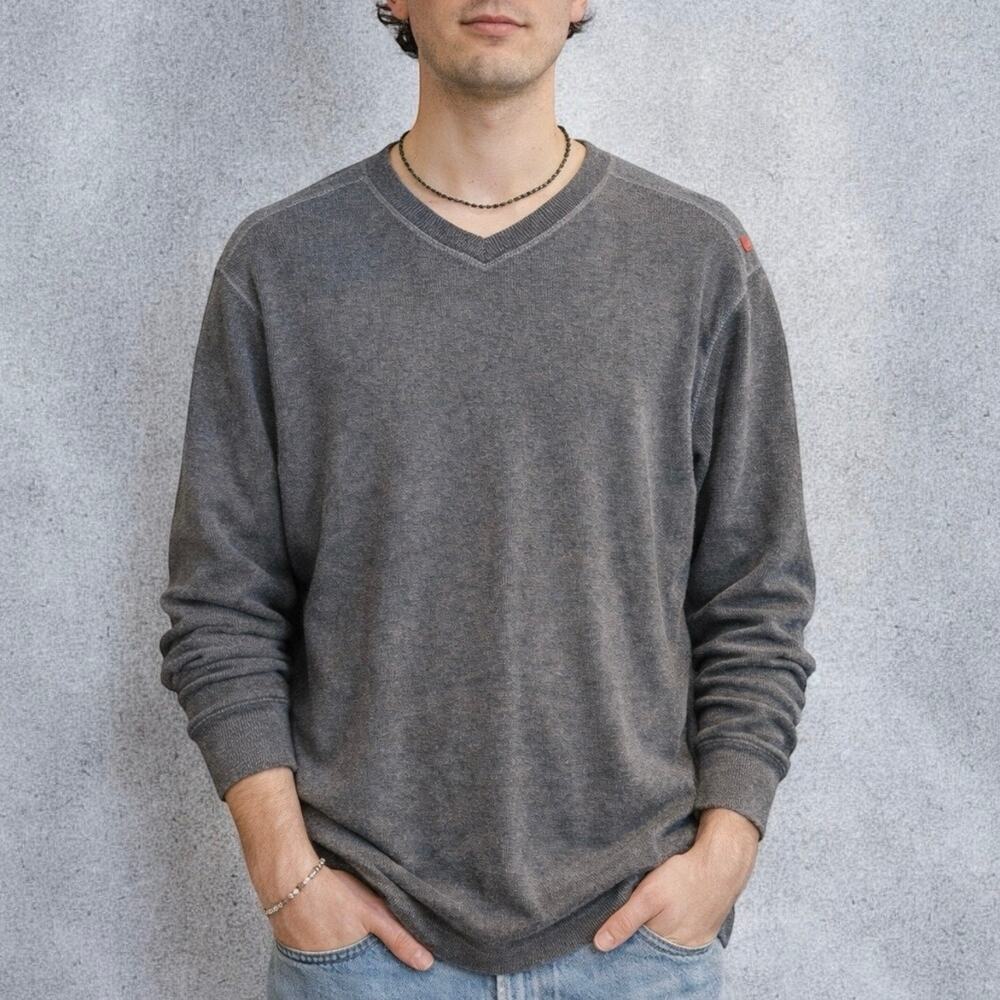 Abercrombie & Fitch Gray Blue Tint Waffle Knit V-Neck Long Sleeve Shirt XL